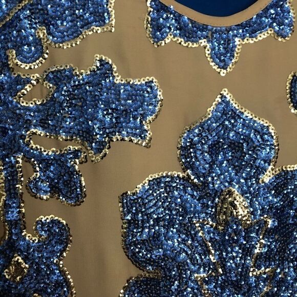 Tracy Reese Neiman Marcus Blue and Gold Sequin Top - Picture 3 of 5